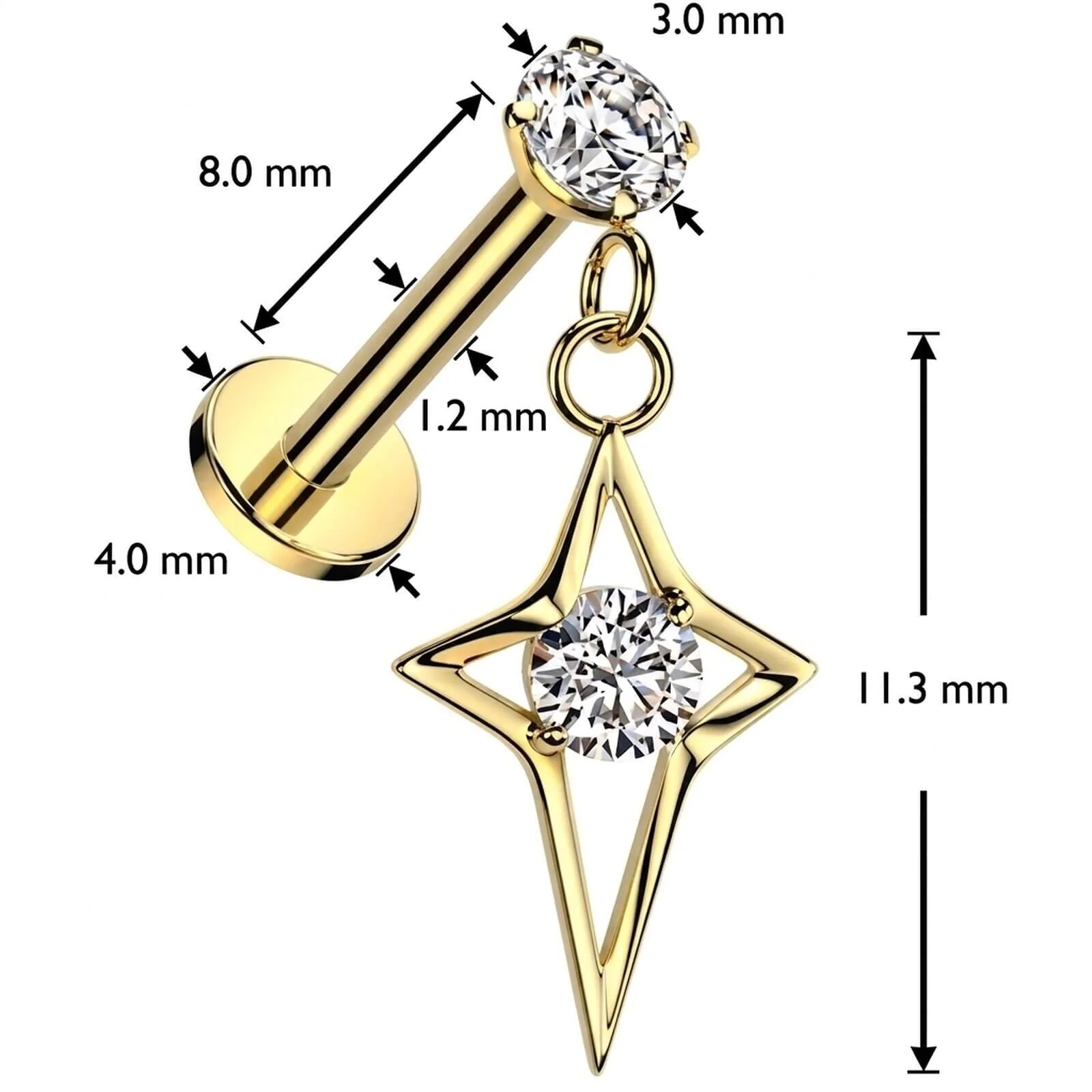 Labret Heiliger Stern Zirkonia Innengewinde - Image 4