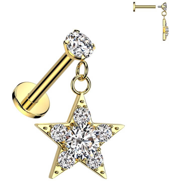 Labret Zirkonia Stern Anhänger Innengewinde - Image 2