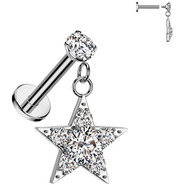 Labret Zirkonia Stern Anhänger Innengewinde - Image 3