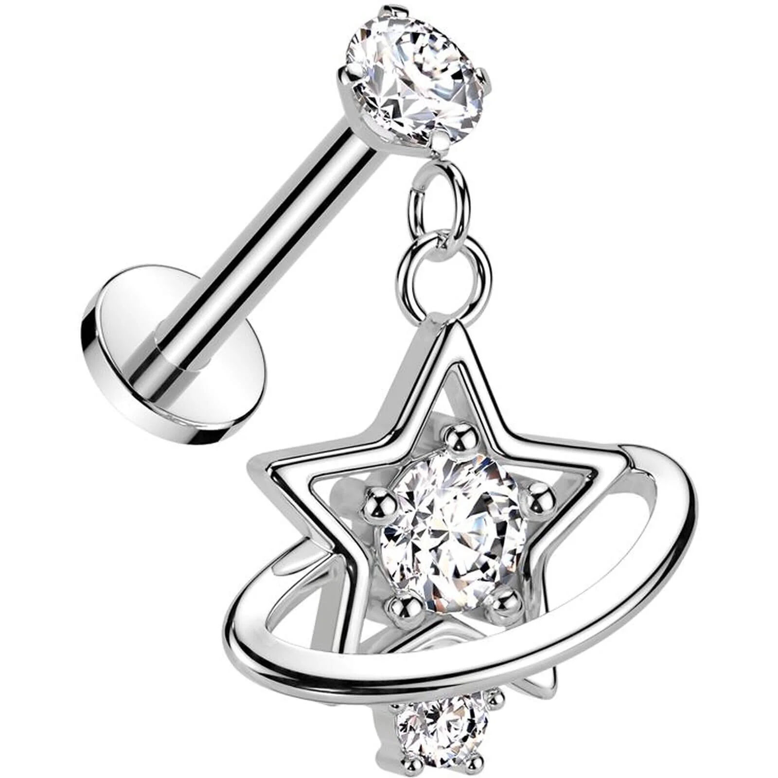 Labret Stern Saturn Zirkonia Innengewinde