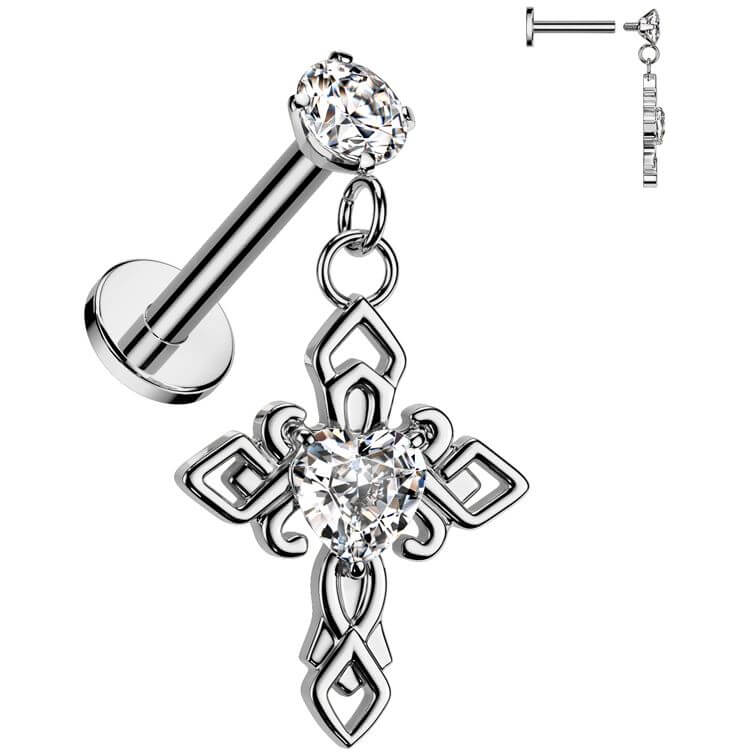 Labret Kreuz Zirkonia Anhänger Innengewinde - Image 3