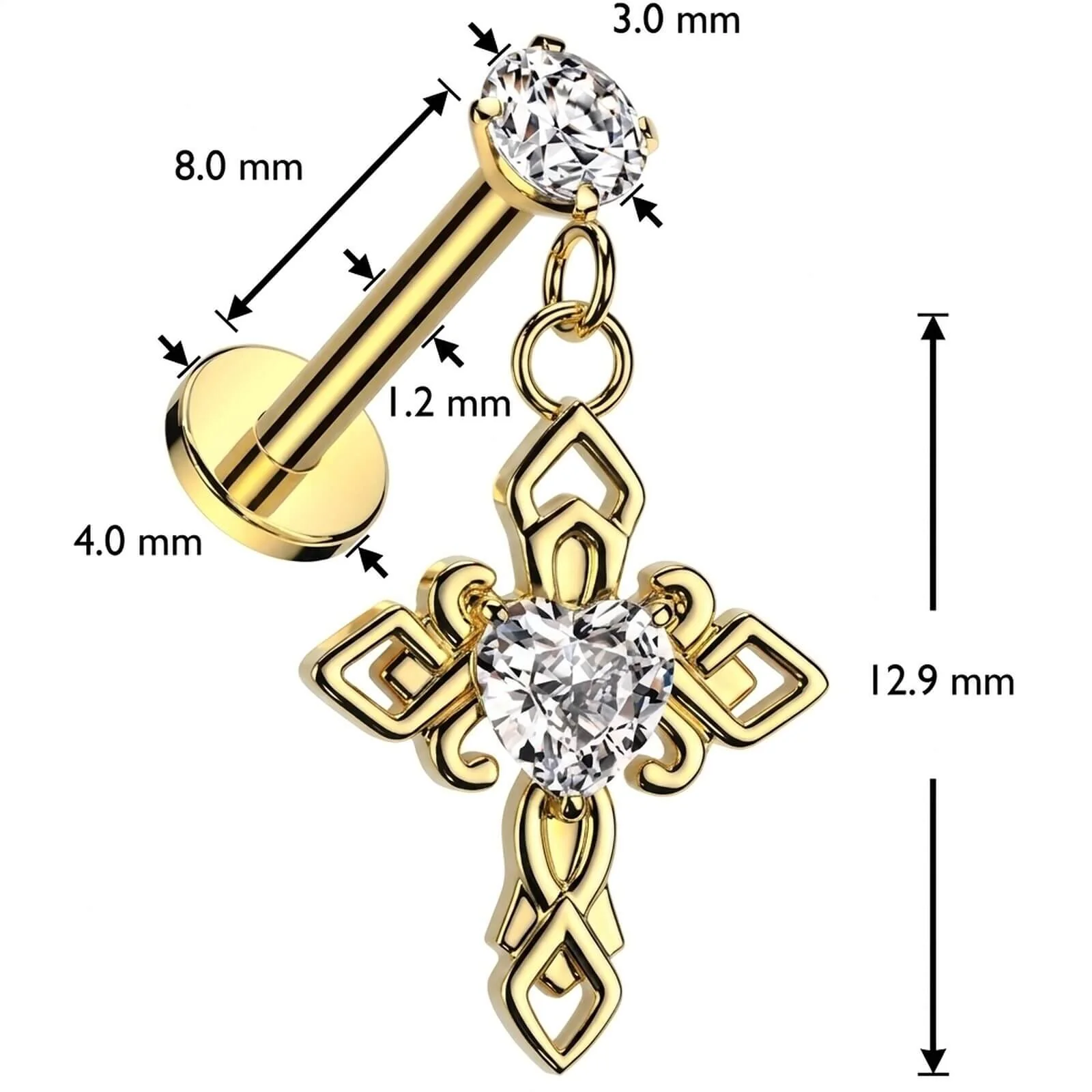 Labret Kreuz Zirkonia Anhänger Innengewinde - Image 4