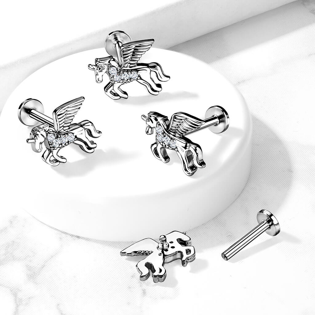 Labret Einhorn Zirkonia Silber Innengewinde - Image 3