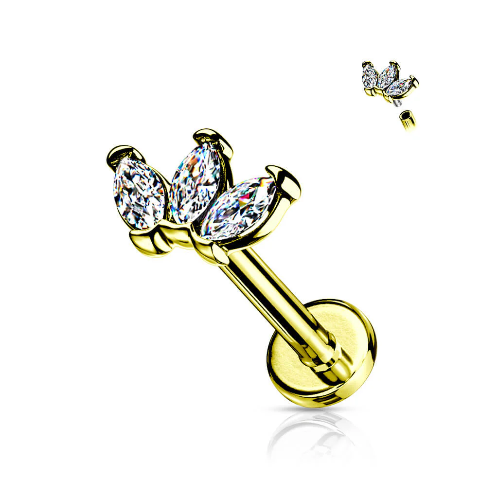 Labret Marquise Schliff 3 Zirkonia Innengewinde - Image 2