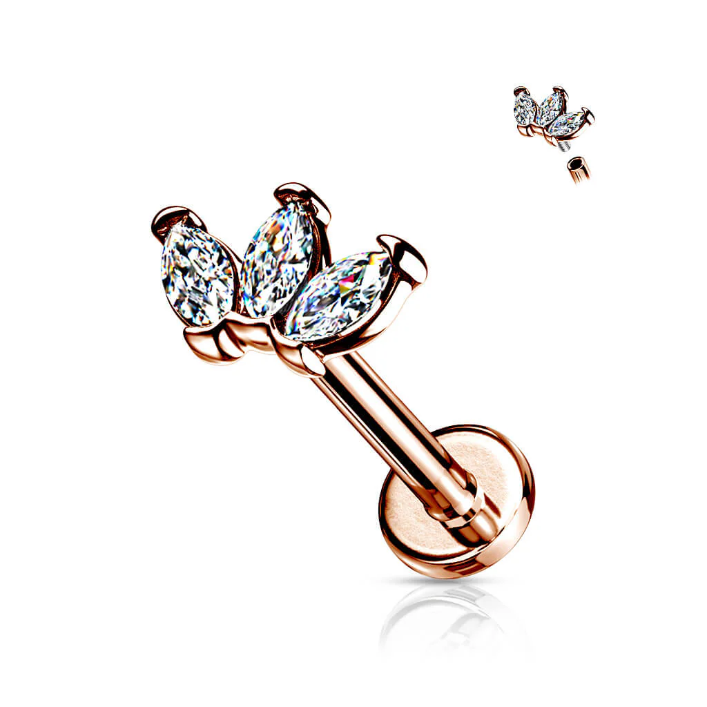 Labret Marquise Schliff 3 Zirkonia Innengewinde - Image 3