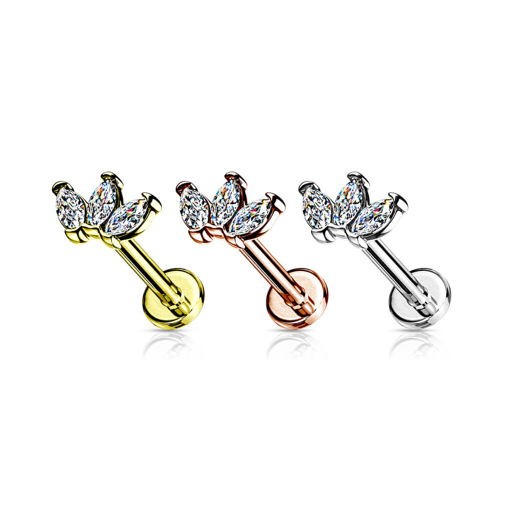 Labret Marquise Schliff 3 Zirkonia Innengewinde - Image 4