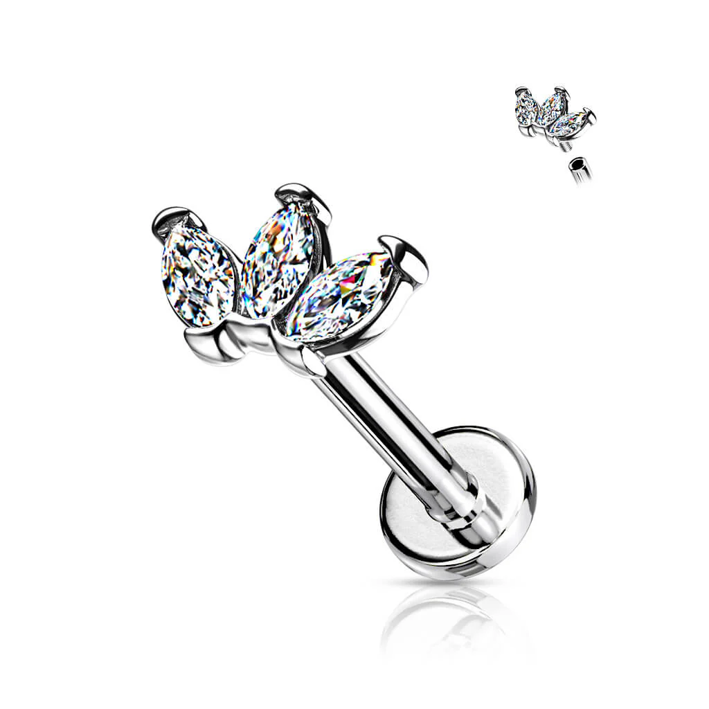 Labret Marquise Schliff 3 Zirkonia Innengewinde - Image 5