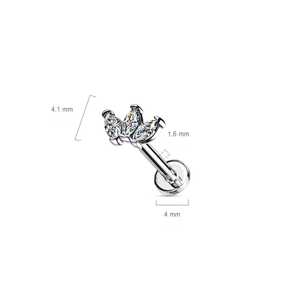 Labret Marquise Schliff 3 Zirkonia Innengewinde - Image 8