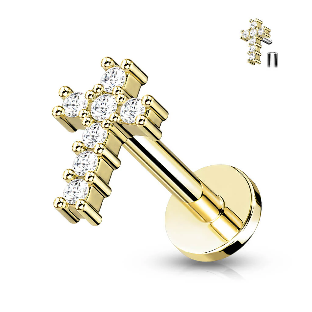 Labret Kreuz Zirkonia Innengewinde - Image 2