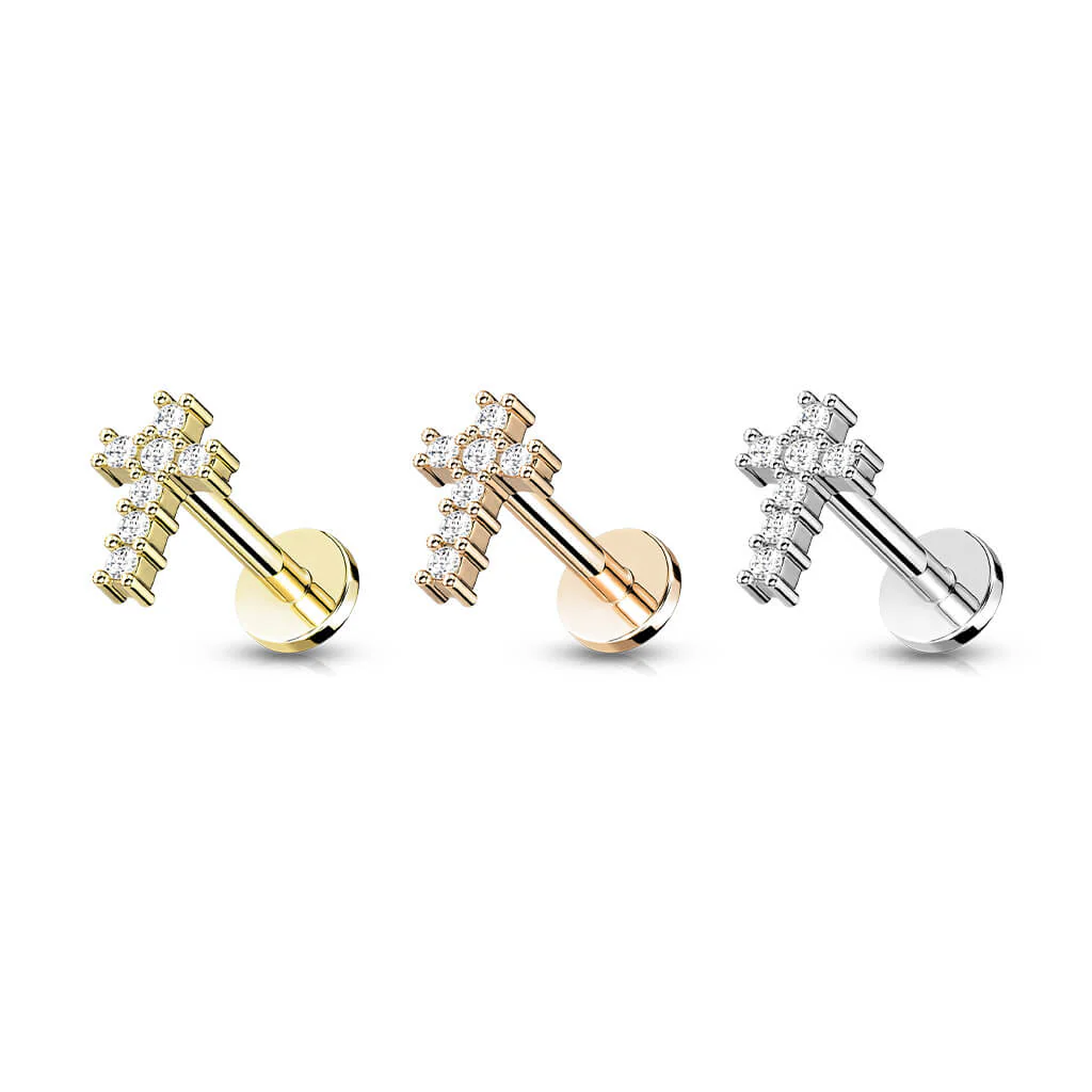 Labret Kreuz Zirkonia Innengewinde - Image 4
