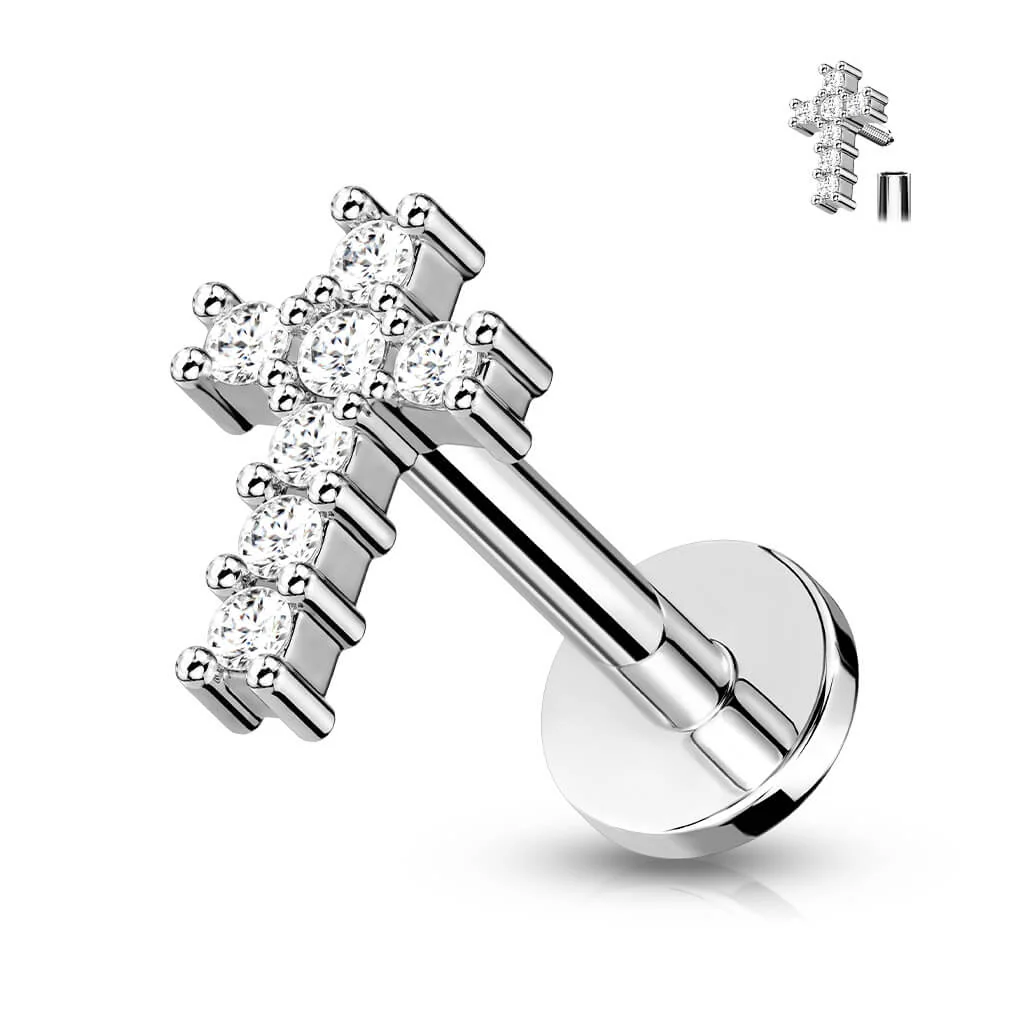 Labret Kreuz Zirkonia Innengewinde - Image 5