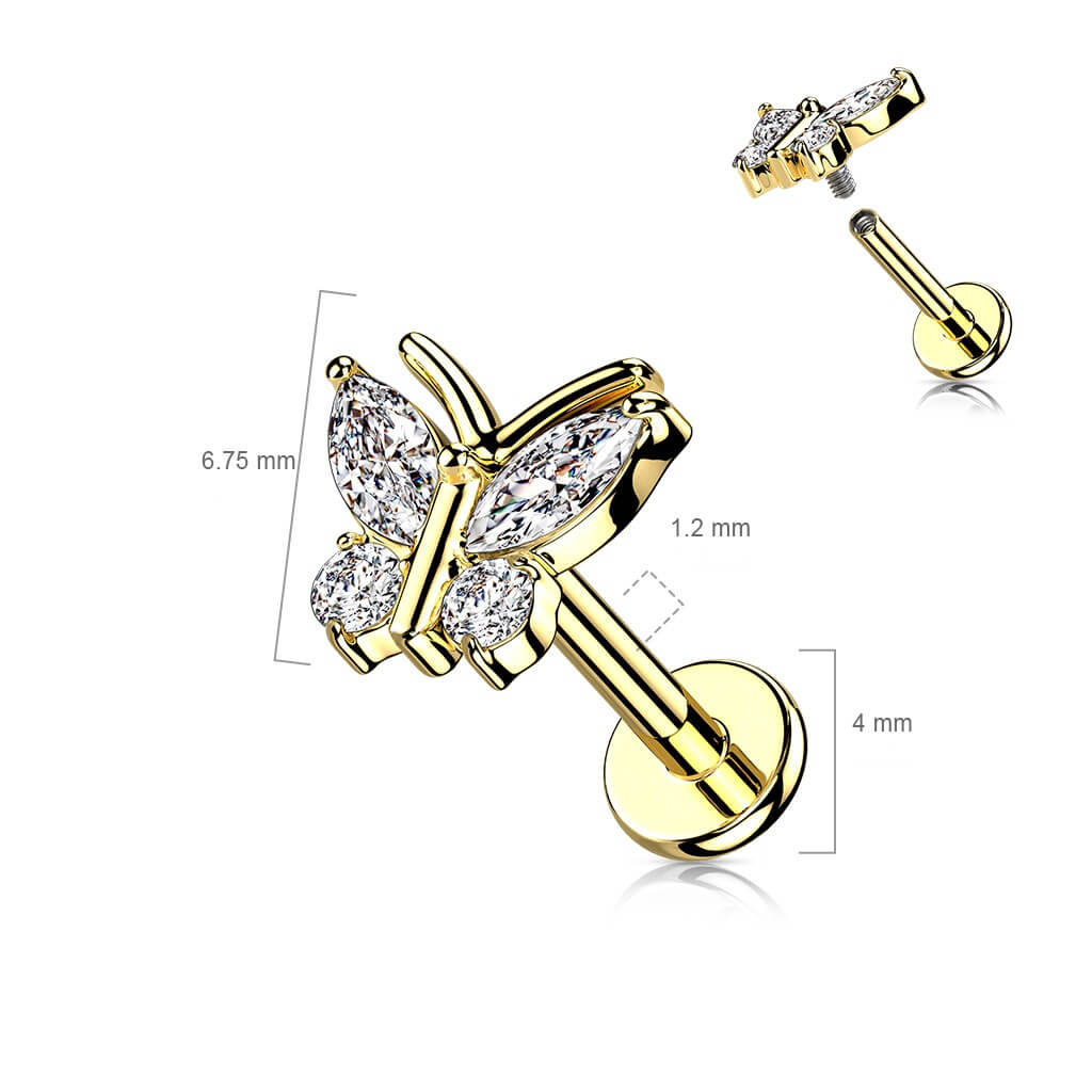 Labret Schmetterling Zirkonia Innengewinde - Image 6