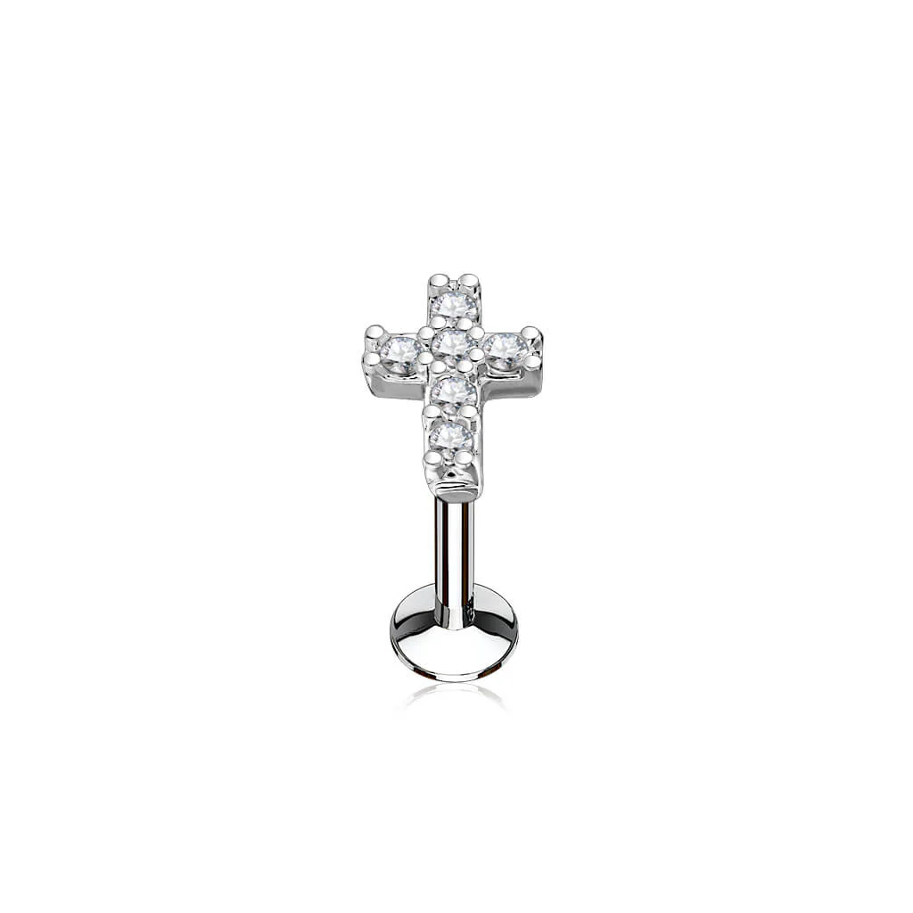 Labret Kreuz Zirkonia Innengewinde - Image 2