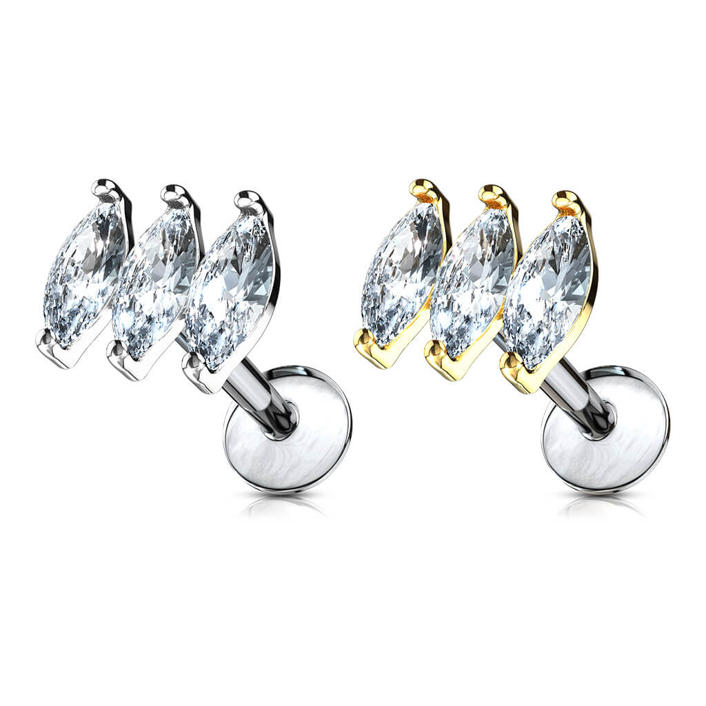 Labret Marquise Schliff 3 Zirkonia Innengewinde - Image 5