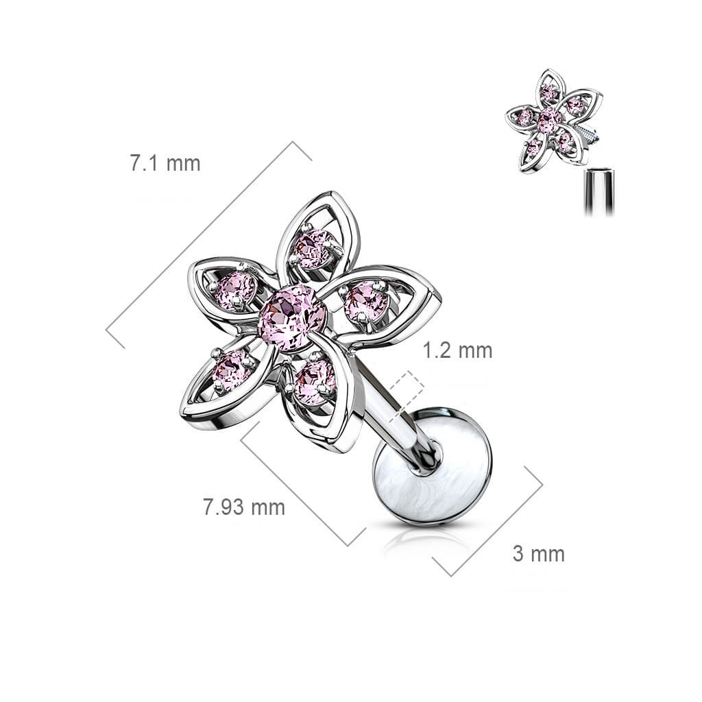 Labret Blume Zirkonia Innengewinde - Image 3