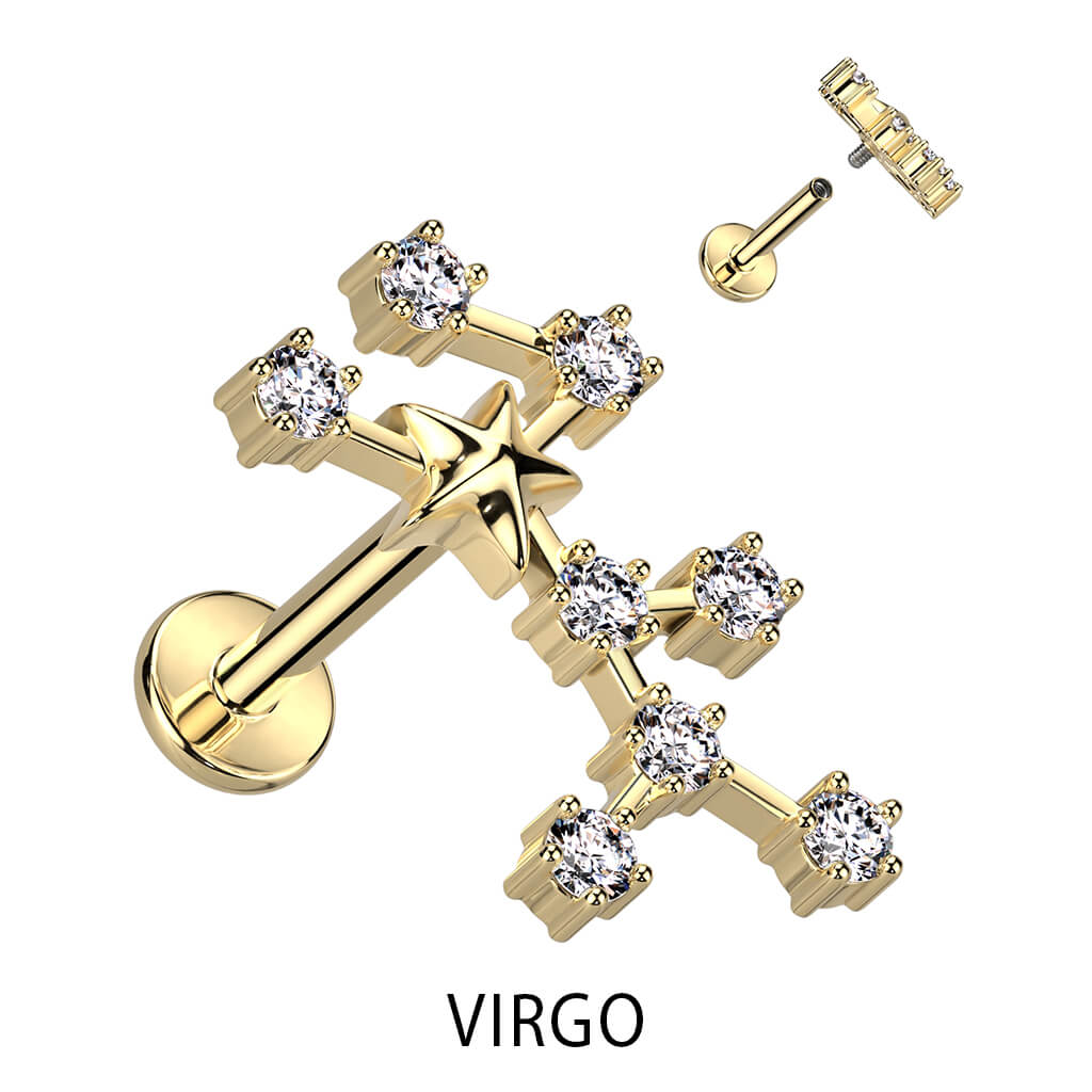 Labret Sternzeichen Zirkonia Gold Innengewinde - Image 13