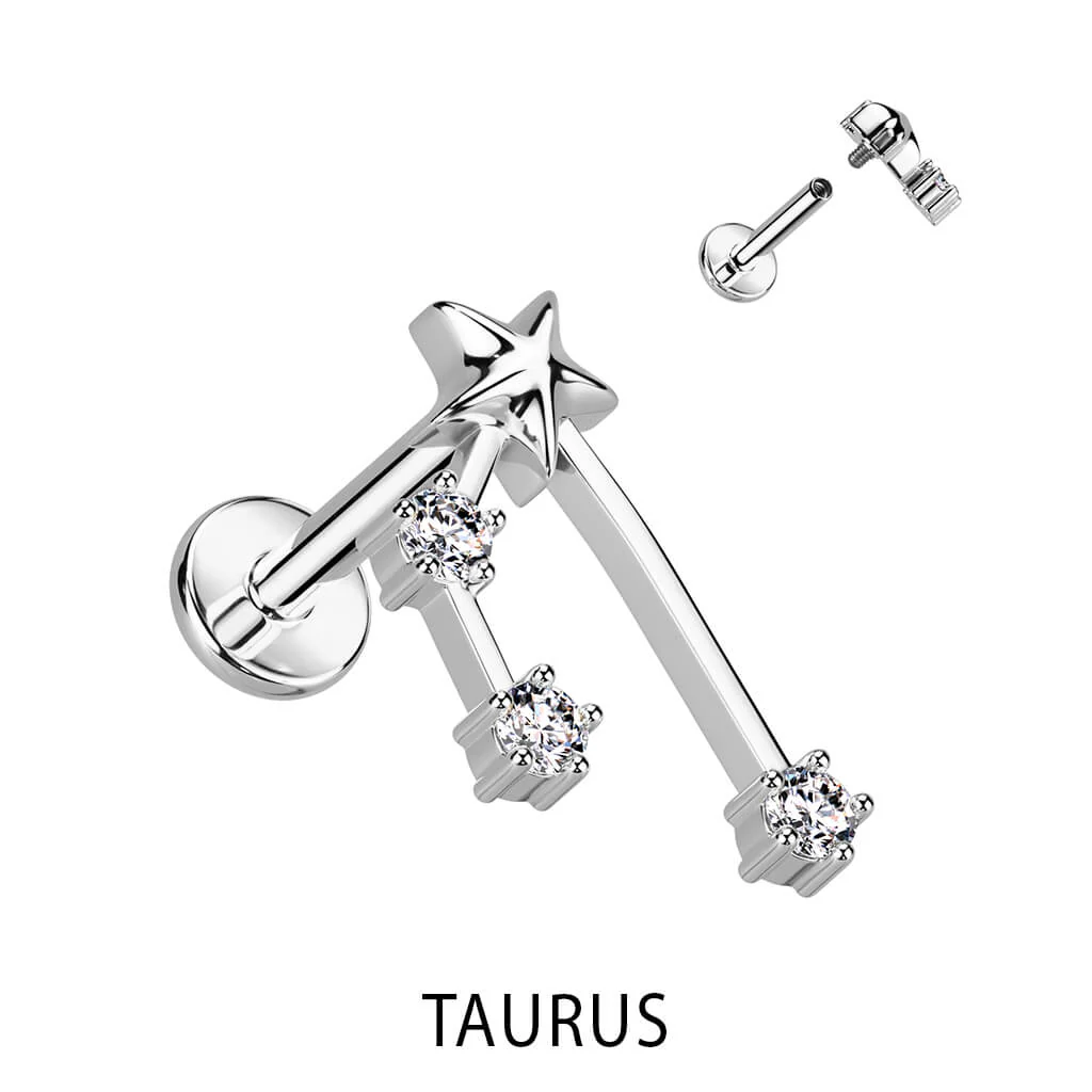 Labret Sternzeichen Zirkonia Silber Innengewinde - Image 11