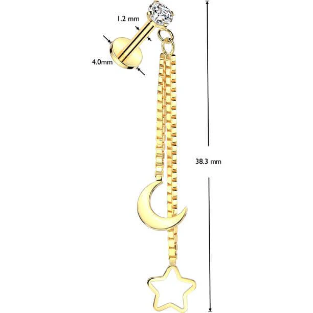 Labret Zunehmender Mond Hohl Stern Anhänger Innengewinde - Image 2
