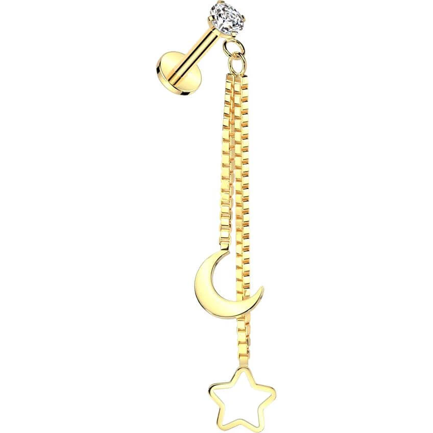 Labret Zunehmender Mond Hohl Stern Anhänger Innengewinde - Image 4