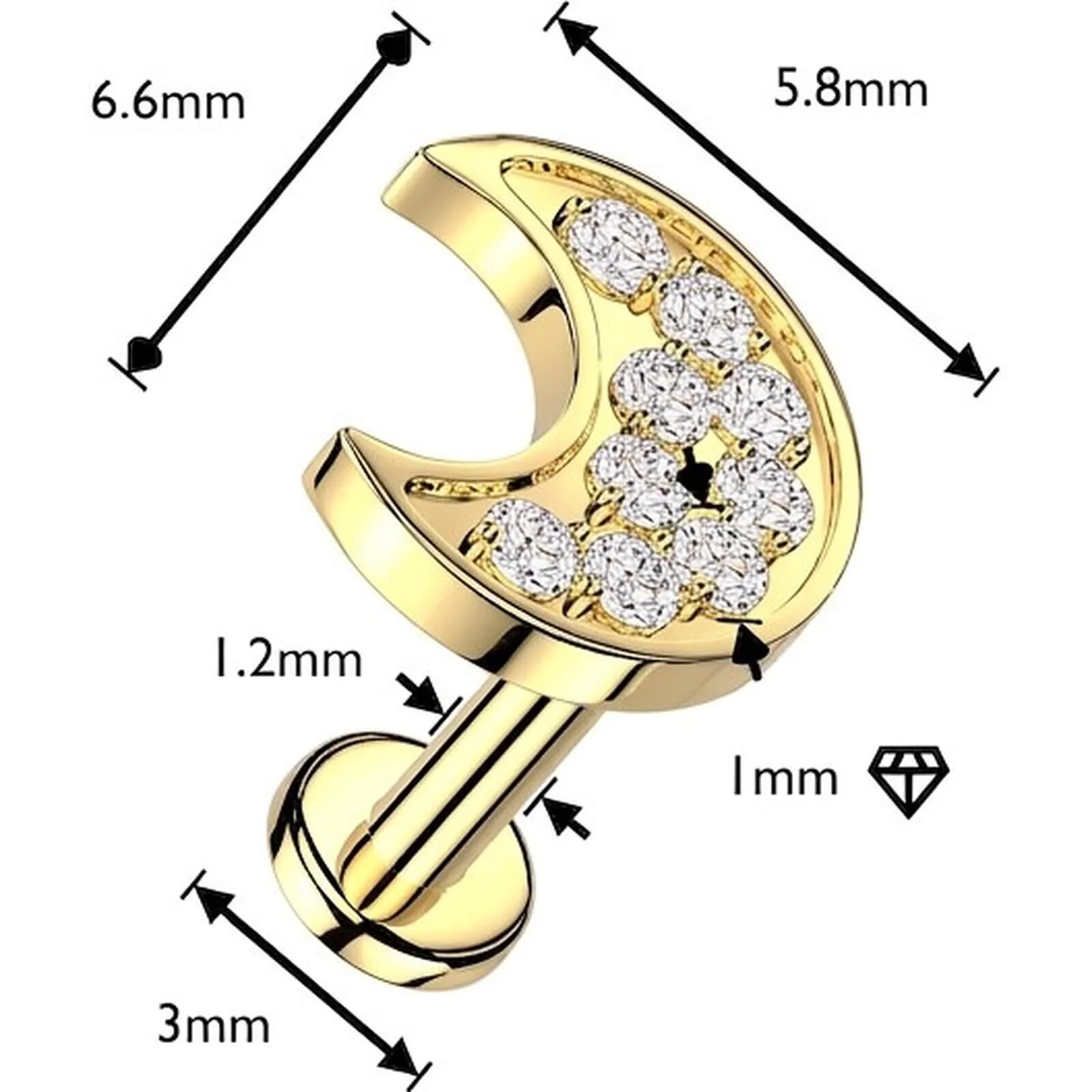 Labret Pavé Zirkonia Mondsichel Innengewinde - Image 4