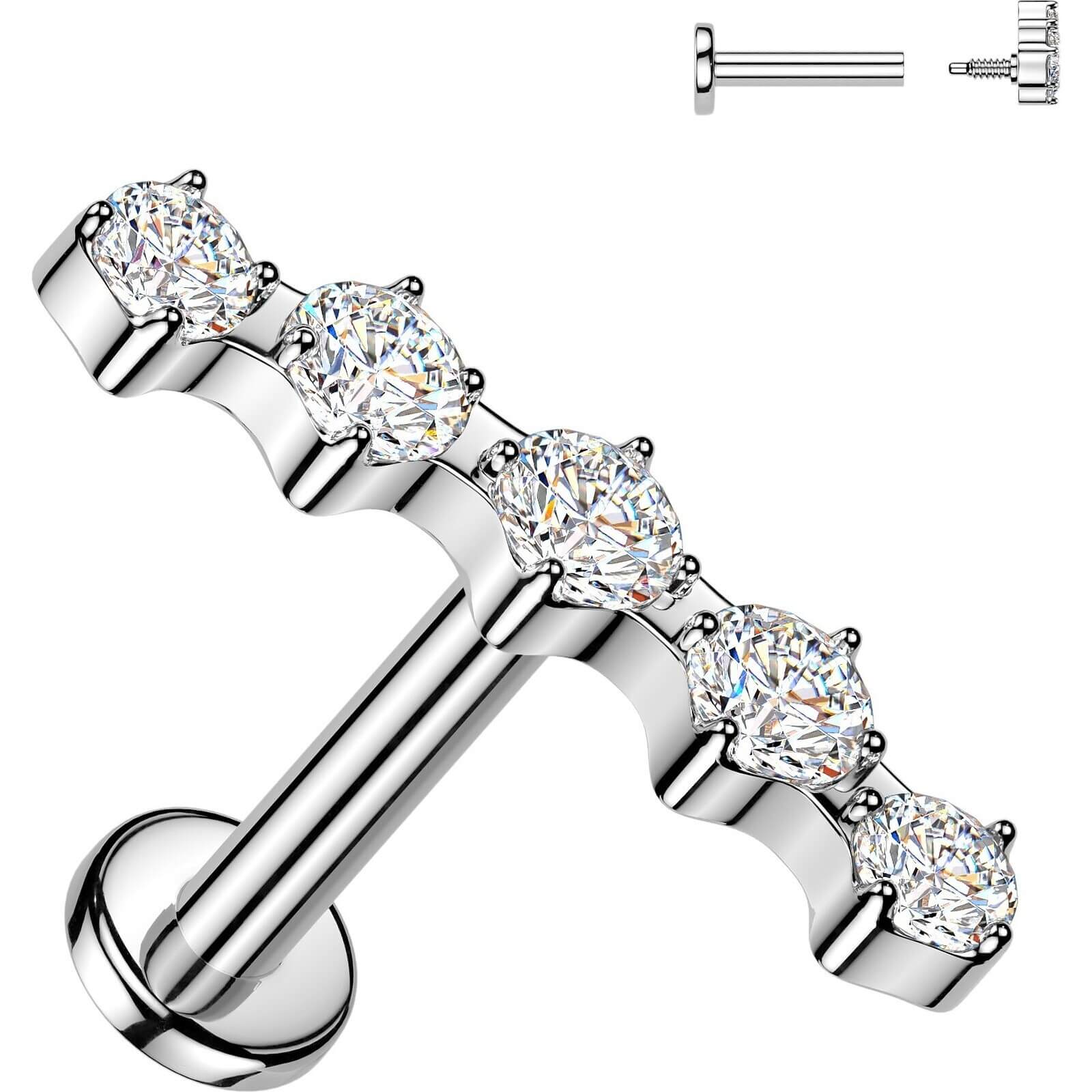 Labret 5 gebogene Zirkonia Krappenfassung Innengewinde - Image 3