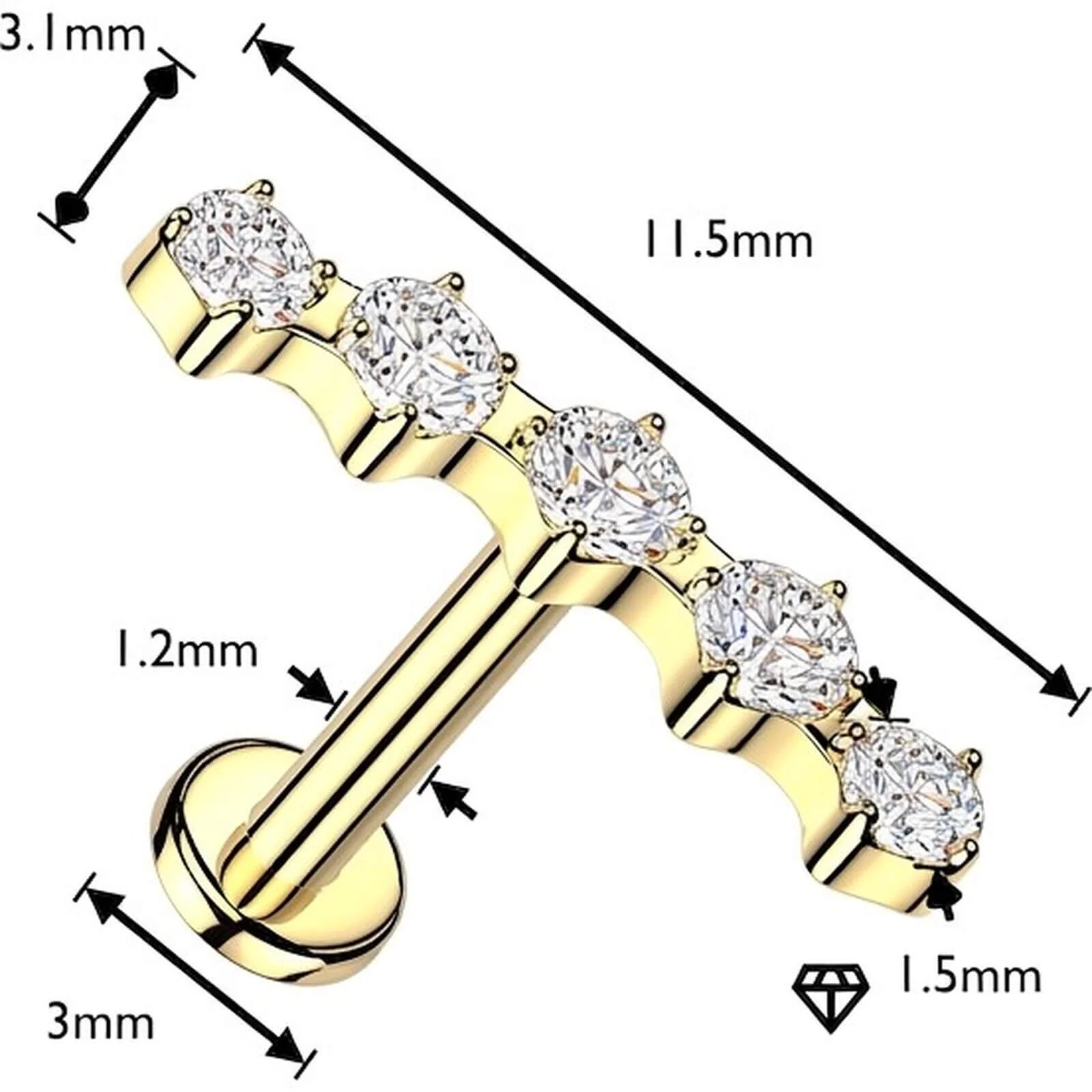 Labret 5 gebogene Zirkonia Krappenfassung Innengewinde - Image 4
