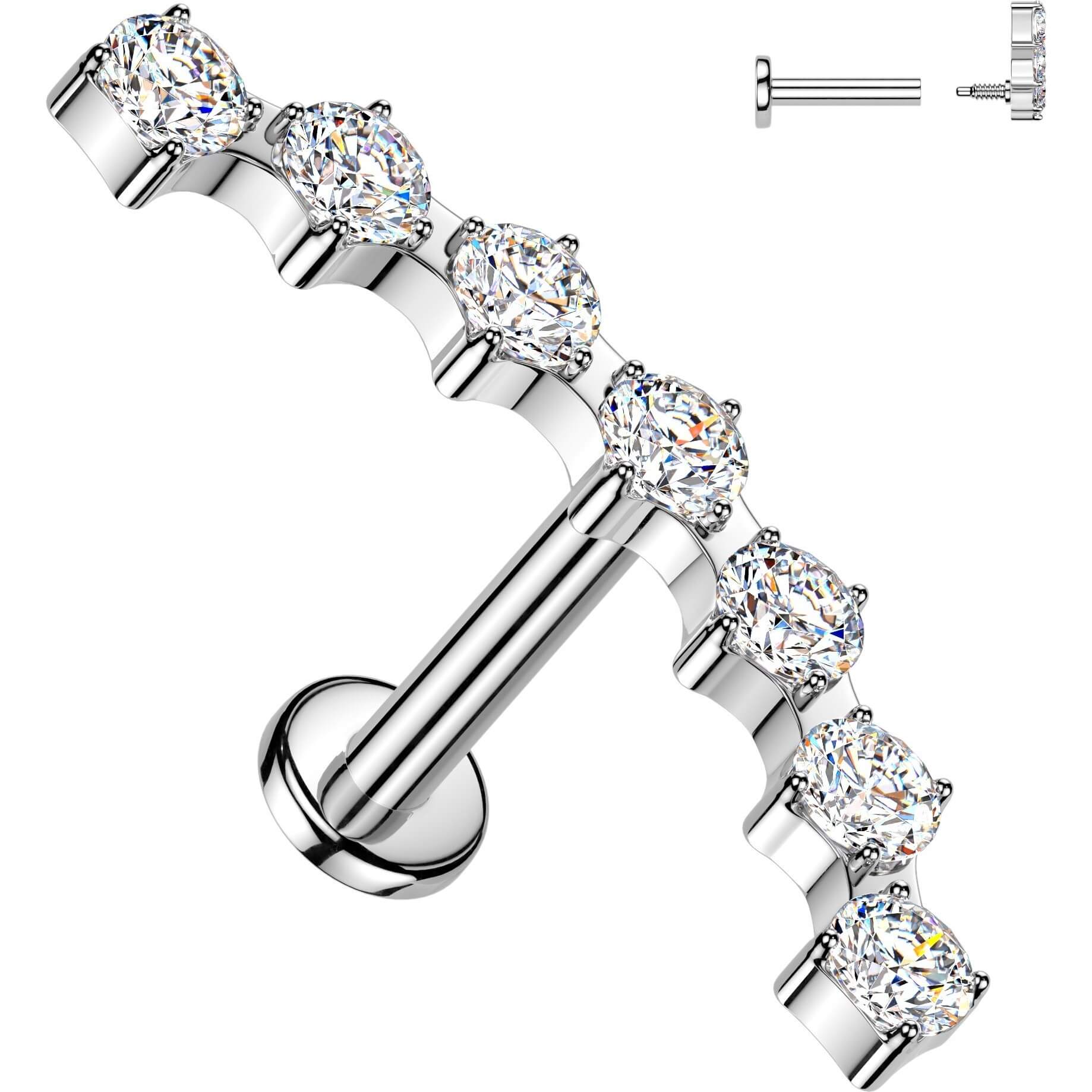 Labret 7 gebogene Zirkonia Krappenfassung Innengewinde - Image 3