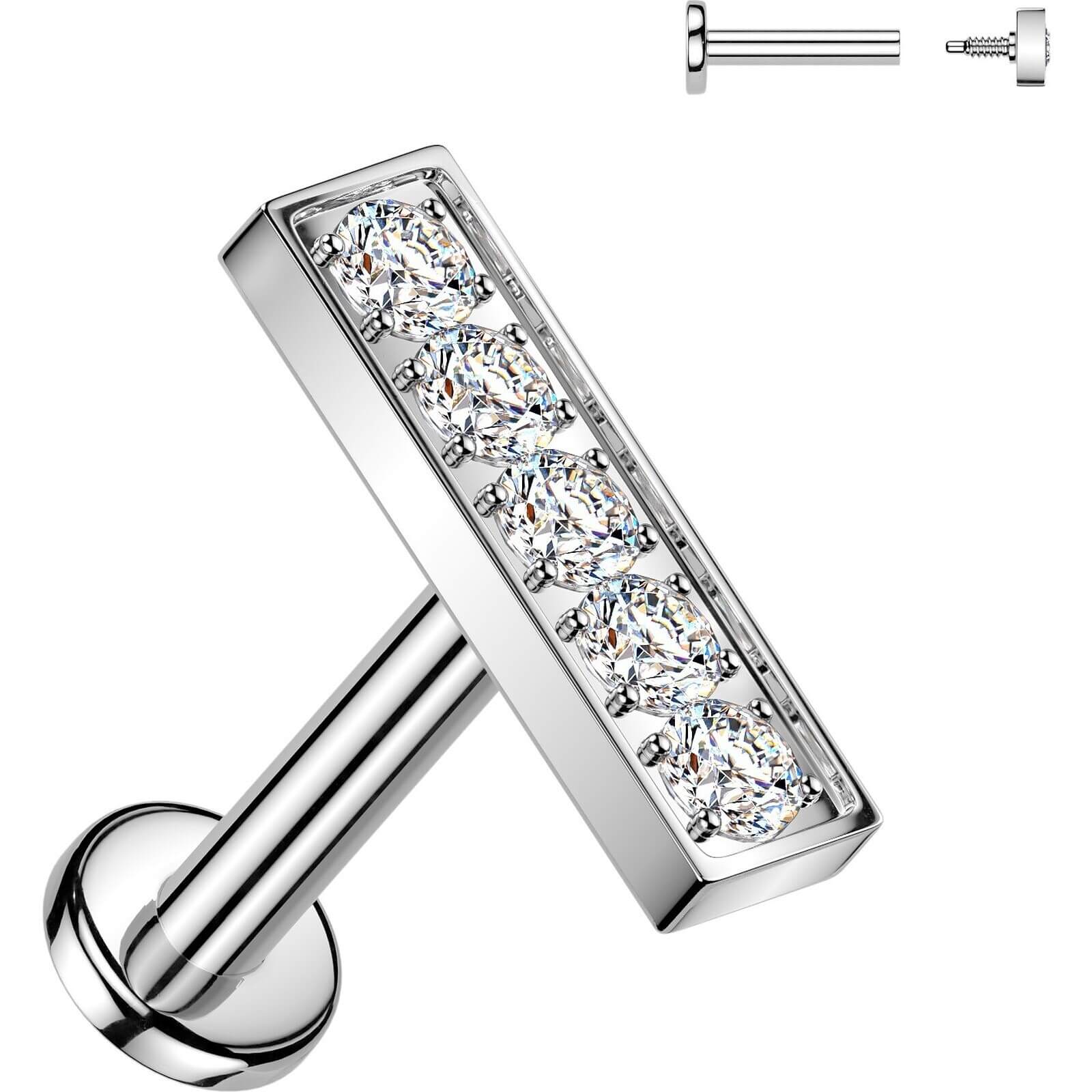 Labret 5 Zirkonia Stab Krappenfassung Innengewinde - Image 3