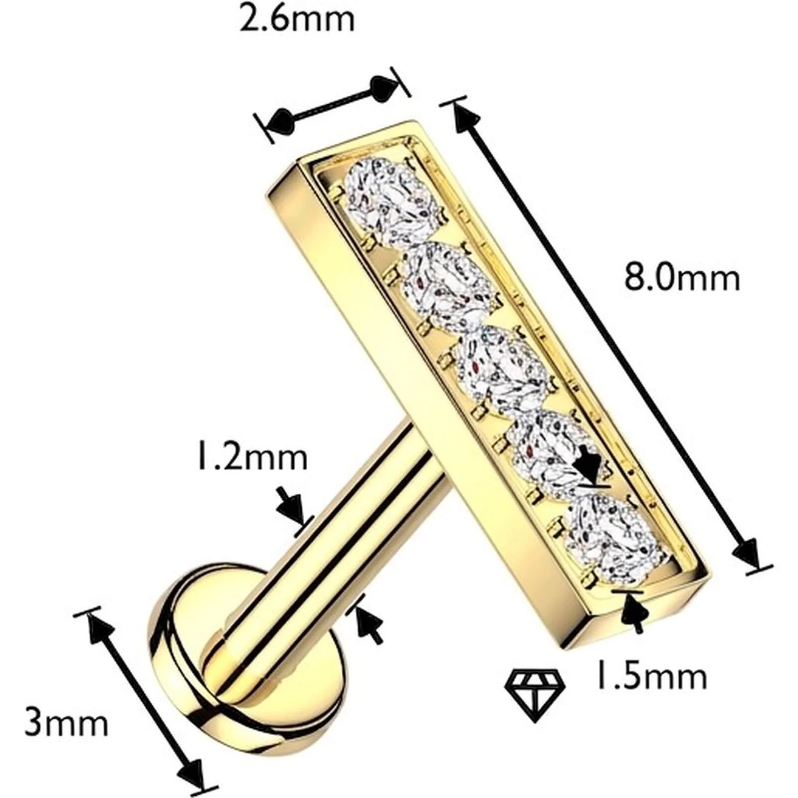 Labret 5 Zirkonia Stab Krappenfassung Innengewinde - Image 4