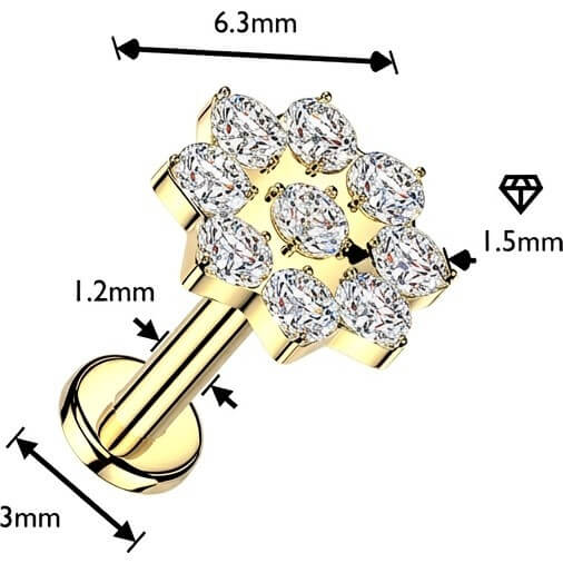 Labret 9 Zirkonia Blume Innengewinde - Image 2