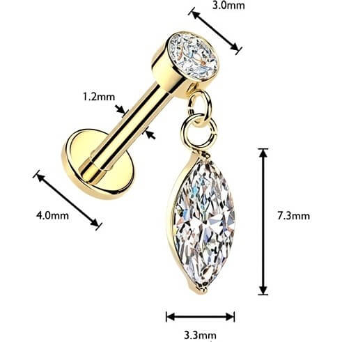 Labret Marquise Zirkonia Anhänger Zargenfassung Innengewinde - Image 2