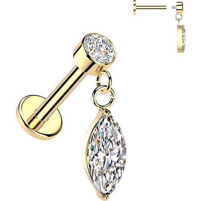 Labret Marquise Zirkonia Anhänger Zargenfassung Innengewinde - Image 3