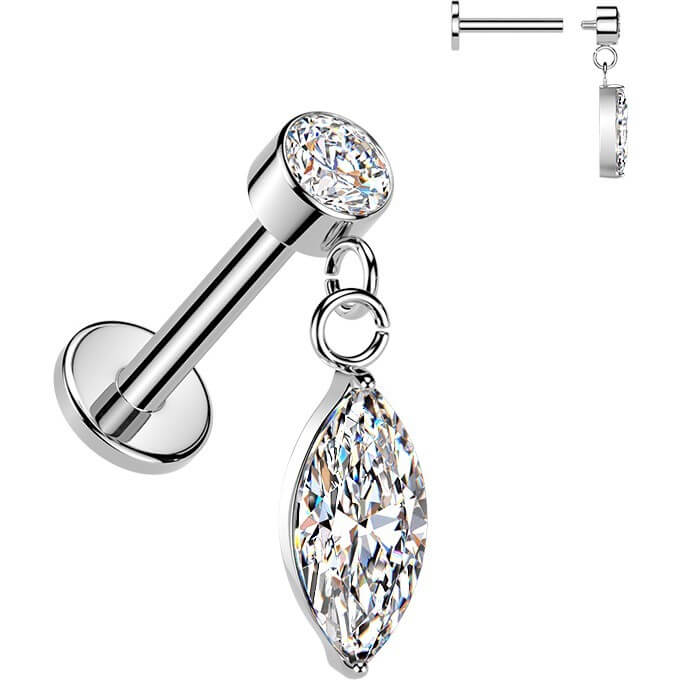 Labret Marquise Zirkonia Anhänger Zargenfassung Innengewinde - Image 4
