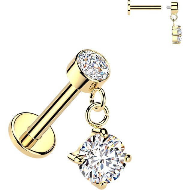Labret runder Zirkonia Anhänger Zargenfassung Innengewinde - Image 3