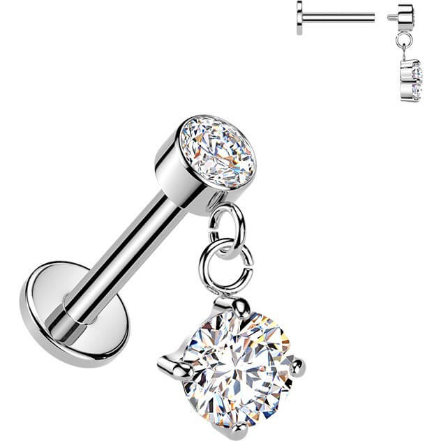 Labret runder Zirkonia Anhänger Zargenfassung Innengewinde - Image 4