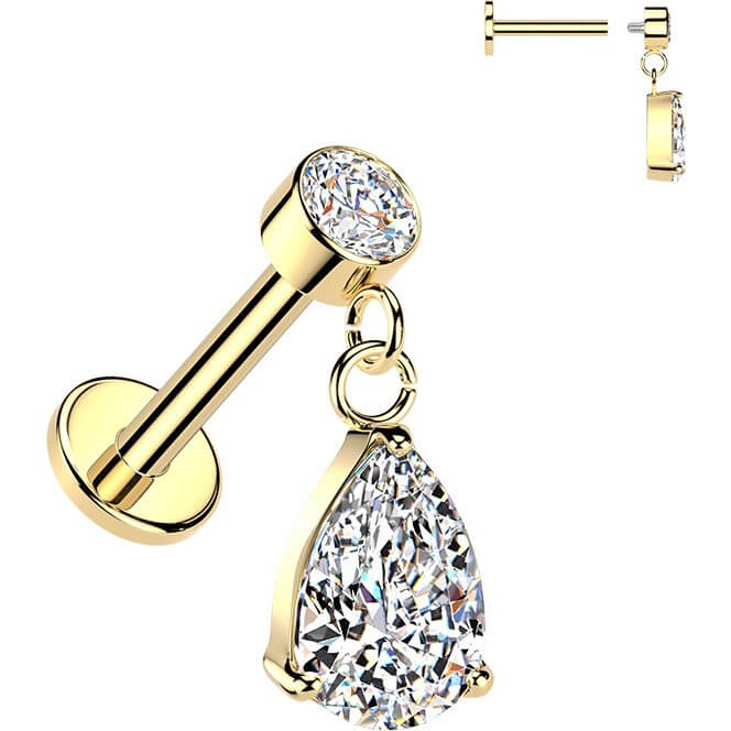 Labret Birne Zirkonia Anhänger Zargenfassung Innengewinde - Image 3