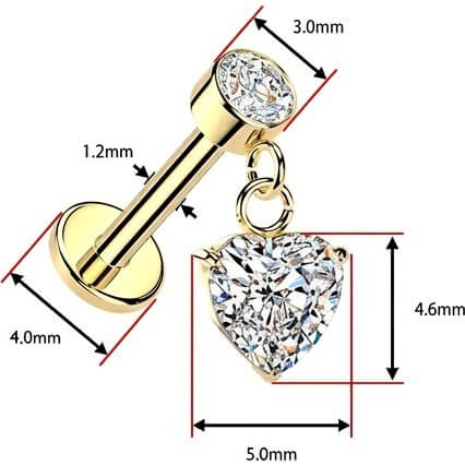 Labret Herz Zirkonia Anhänger Zargenfassung Innengewinde - Image 2