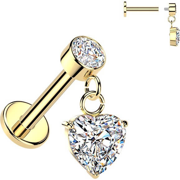 Labret Herz Zirkonia Anhänger Zargenfassung Innengewinde - Image 3
