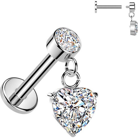 Labret Herz Zirkonia Anhänger Zargenfassung Innengewinde - Image 4