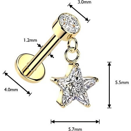 Labret Stern Zirkonia Anhänger Zargenfassung Innengewinde - Image 2