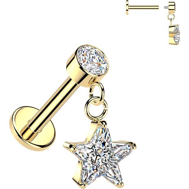 Labret Stern Zirkonia Anhänger Zargenfassung Innengewinde - Image 3