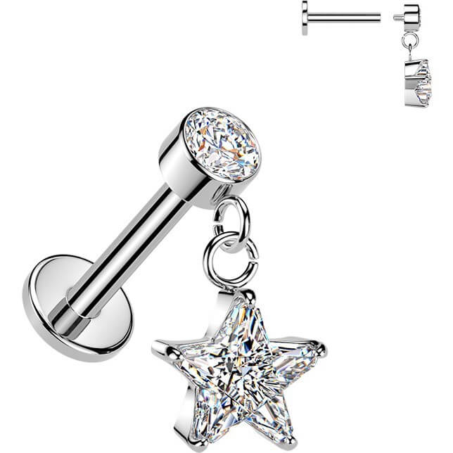 Labret Stern Zirkonia Anhänger Zargenfassung Innengewinde - Image 4