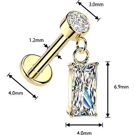 Labret Rechteck Zirkonia Anhänger Zargenfassung Innengewinde - Image 2