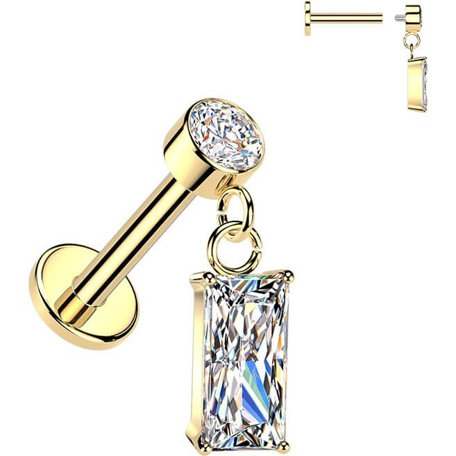 Labret Rechteck Zirkonia Anhänger Zargenfassung Innengewinde - Image 3