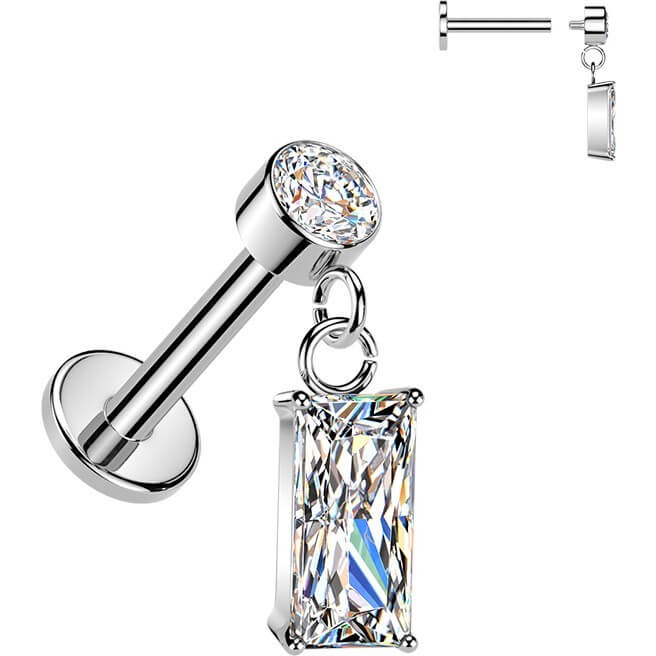 Labret Rechteck Zirkonia Anhänger Zargenfassung Innengewinde - Image 4