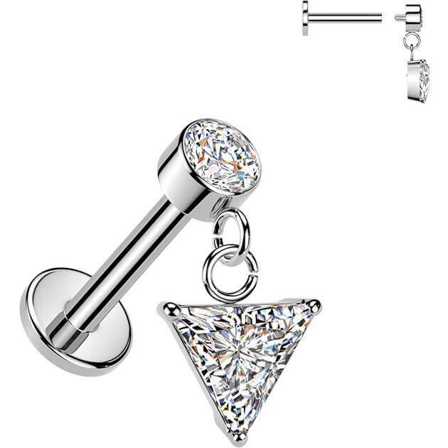Labret Dreieck Zirkonia Anhänger Zargenfassung Innengewinde - Image 4
