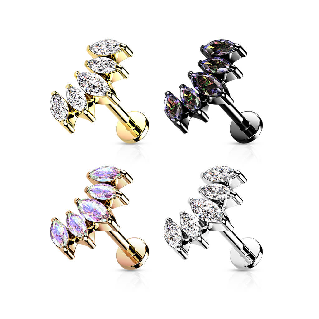 Labret Marquise Schliff 5 Zirkonia Innengewinde - Image 3