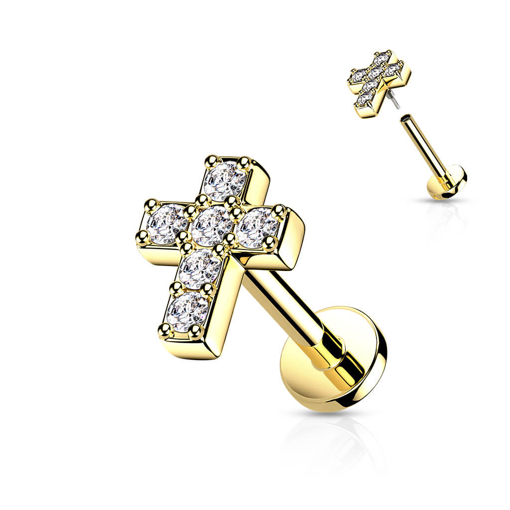 Labret Kreuz Zirkonia Innengewinde - Image 2