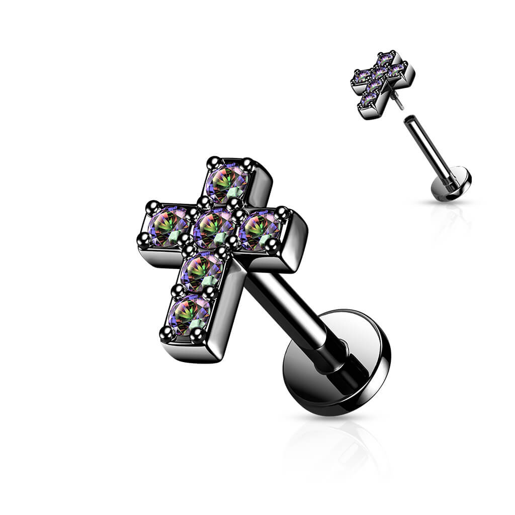 Labret Kreuz Zirkonia Innengewinde - Image 4