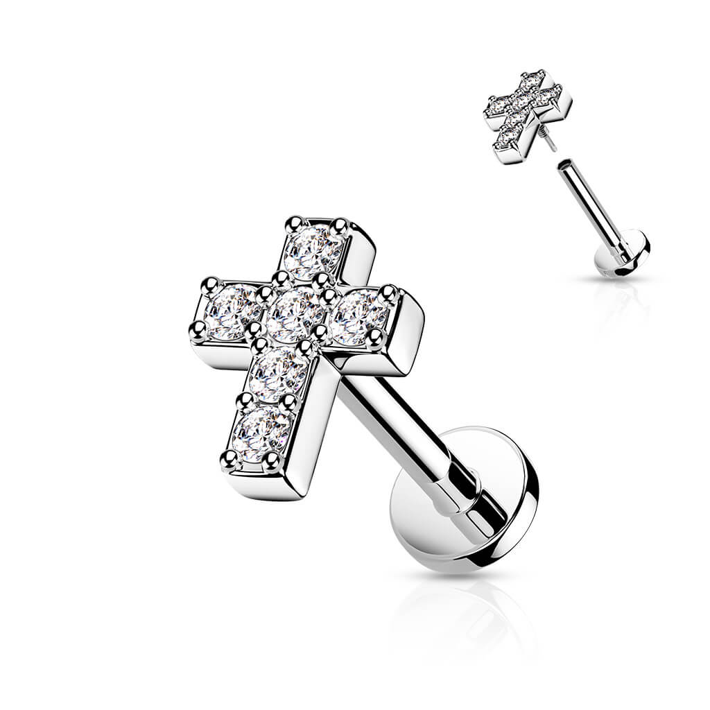 Labret Kreuz Zirkonia Innengewinde - Image 7